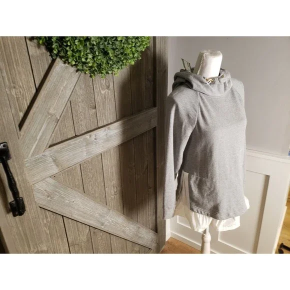 NWT 168 Kate Spade Ruffle Pullover Hoodie 2 Layer Sweatshirt Flint Heather XS